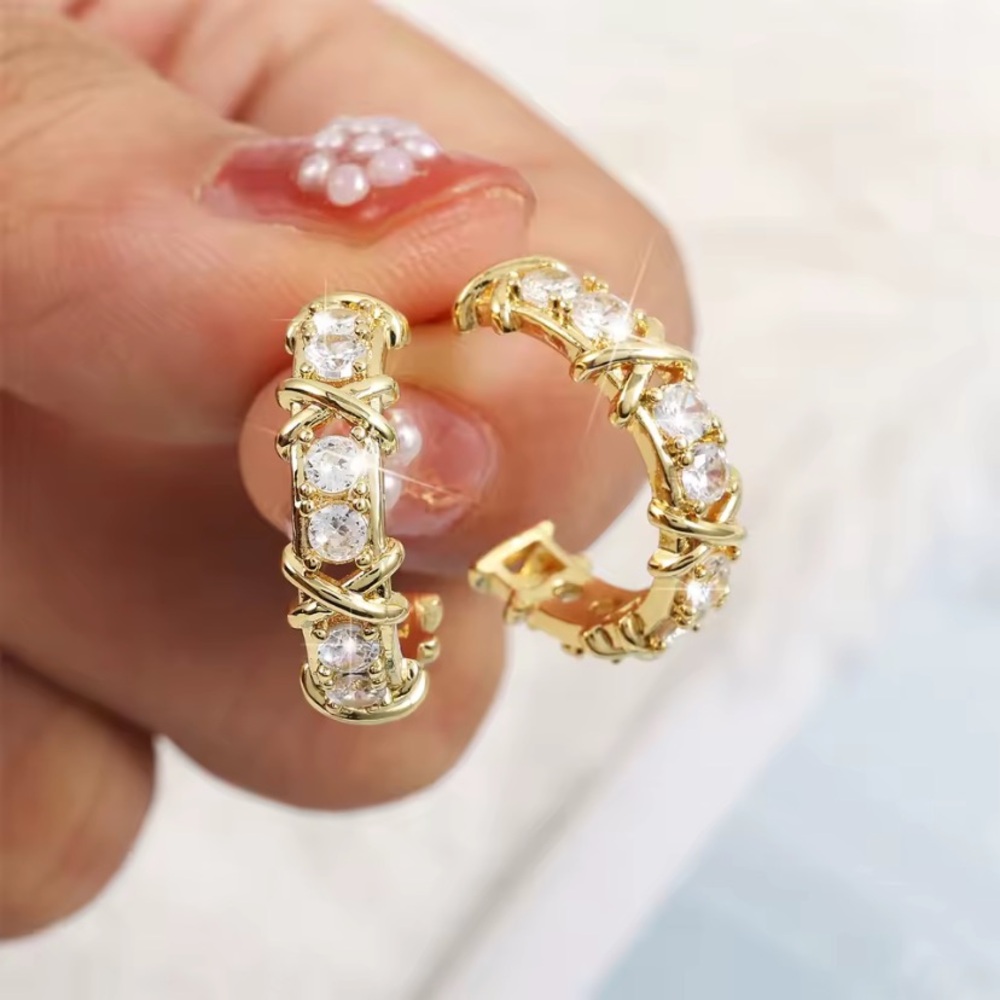 - Tiffany Style-Gold and Silver Hoop Earrings